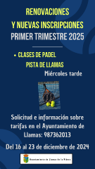 RENOVACIÓN Y NUEVAS INSCRIPCIONES PÁDEL- 1º TRIMESTRE 2025